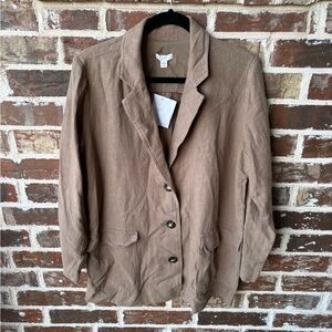 J. Jill Linen Blend Oversized Blazer Latte Size Medium Petite NWT